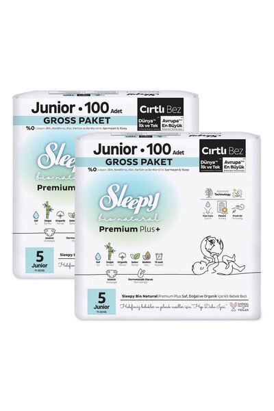Sleepy Bio Natural Premium Plus Gross Paket Bebek Bezi 5 Numara Junior 200 Adet