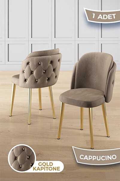 Canisa Axle Serisi 1 Adet Cappucino Mutfak Sandalyesi Gold Kaplama Metal Ayak...