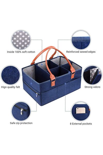 Yelajoy Baby Diaper Caddy,Storage Bin with Zipper Lid,Portable Nappy Storage Basket for Baby,40*28*20cm