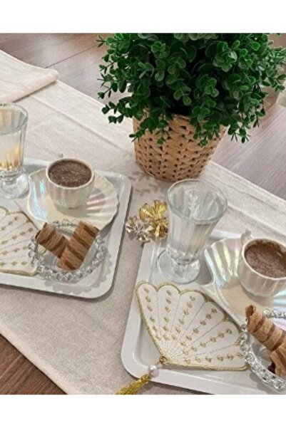 MG HOME 1 Adet BEYAZ Kelebekli Sunumluk AKSESUARLI Sunum Tepsisi Servis Tepsisi Kahve Çay