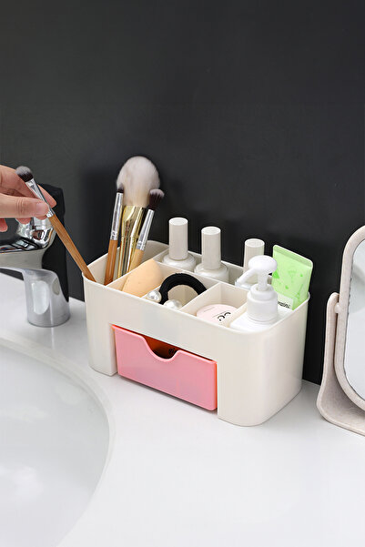 Fesya Home LUNA 7 - Mini organizator de machiaj roz, cu sertare și compartimente