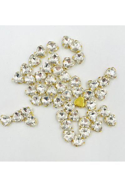 yiğit aksesuar 50 Pieces 10 mm - Gold Planted Heart Glass Stone with Case