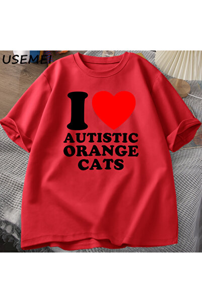 Drippy Ja sam srce autističan narančasta mačka s T-shirt smešna autistična gl...