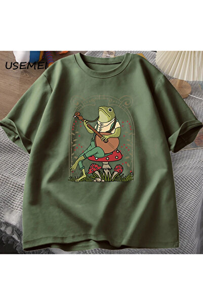 Drippy Tricou drăguț Cottagecore broască care joacă banjo bărbați femei bumba...