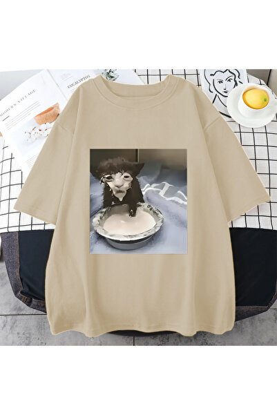 Drippy Muška i ženska Hip Hop Pam - Milk Face Cat Breast Printed T-Shirt