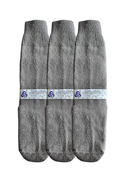 aryün Saf Yün Yerli Üretim Sütlükahve Renginde Drama Kışlık Erkek Çorap 3 lü Set