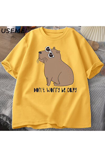 Drippy Tricou de vară din bumbac confortabil cu imprimeu Capybara - Minunat d...