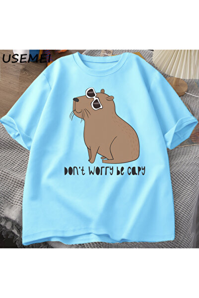 Drippy Kapibara Sa deznom Udobna Pamuk delna letnja T-shirt - Super slatka, k...