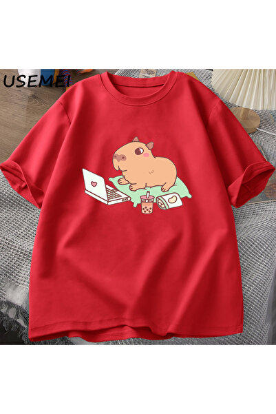 Drippy Tricouri amuzante din bumbac cu model Capybara pentru bărbați - îmbrăc...