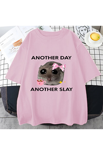 Drippy Üzgün Hamster başka bir gün Slay komik grafict-pamuk Kawaii Tshirt erk...