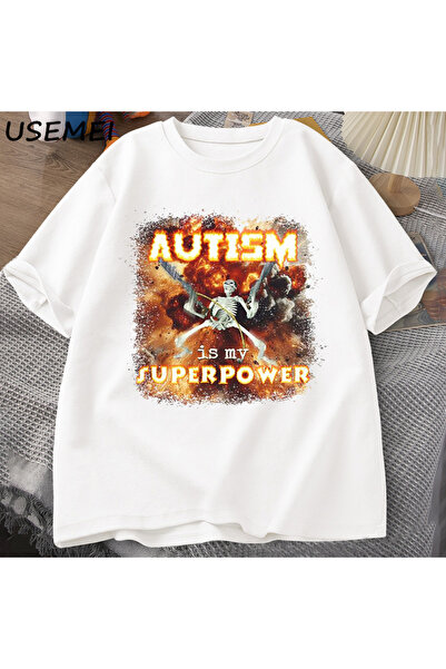 Drippy Otizm Süper Güç Komik İskelet Meme T Shirt Garip Belirli Saldırgan T S...