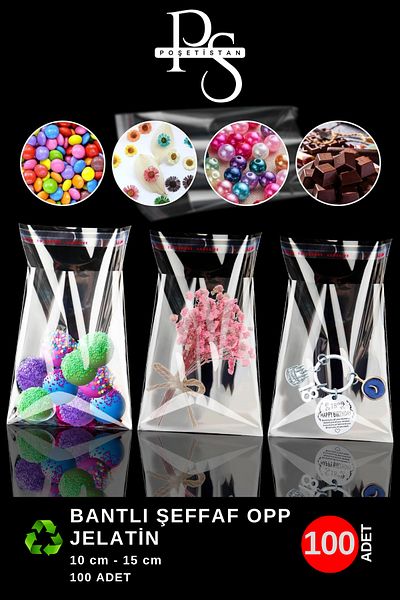 POŞETİSTAN Taped Adhesive Transparent Opp Gelatin Bag 10X15 cm 100 Pieces