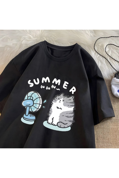 Drippy mačka Grafički smešni ventilator T-shirt - Pamuk, udobno leto, kratki ...