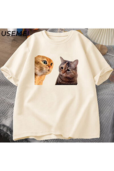 Drippy Μπλουζάκι Mewing Cat - Αστείο, Με μελάνια με δύο γάτες, βαμβακερό για γυναίκες/άντρες