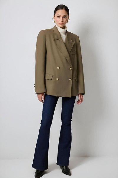 Touche Khaki Color Gold Button Blazer Jacket Mkn3056