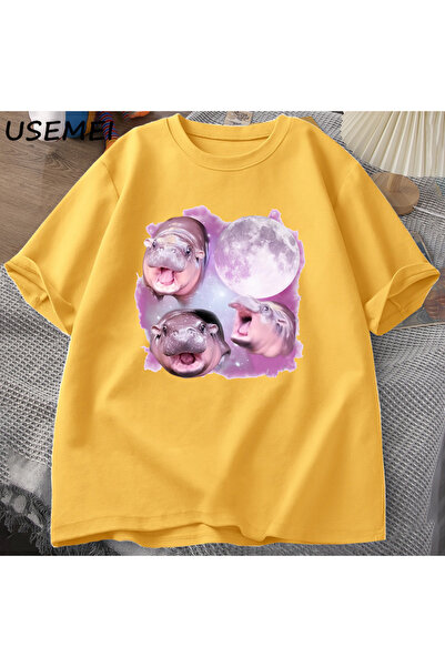 Drippy Smešni crtani film Moodeng T-shirt - Muškarci i žene, Pamuk, kratki rukav
