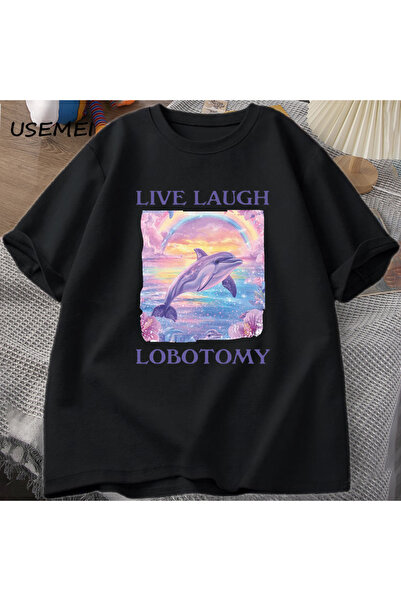 Drippy Živi, smej se, Lobotomija T majica za muškarce sa smešnim delfin meme,...