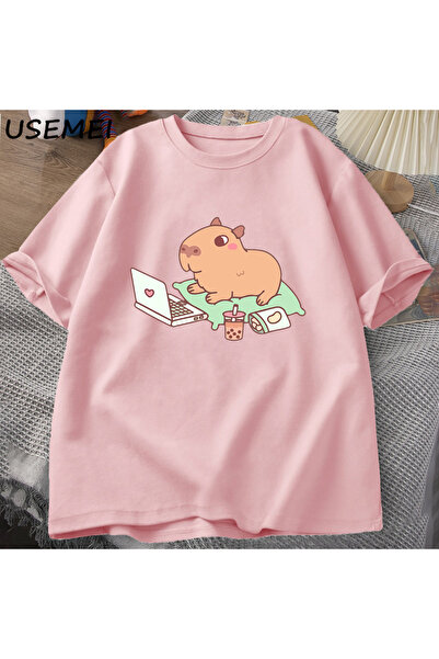 Drippy Tricouri amuzante din bumbac cu model Capybara pentru bărbați - îmbrăc...