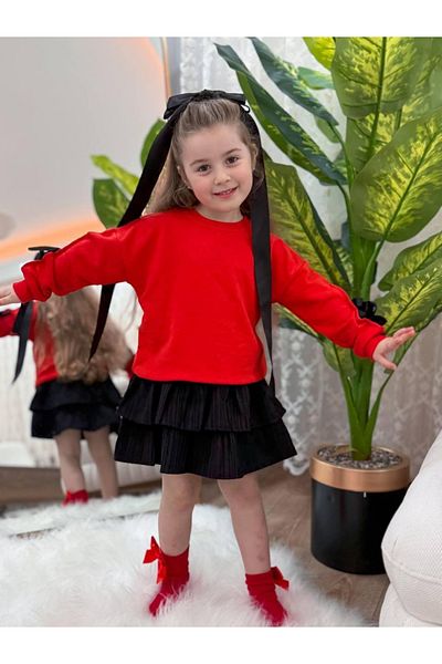 Kamber Kids Girl's Sleeve Ribbon Sweatshirt and Skirt Set