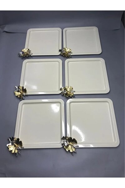 MG HOME 1 Adet BEYAZ Kelebekli Sunumluk AKSESUARLI Sunum Tepsisi Servis Tepsisi Kahve Çay