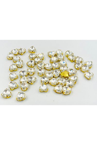 yiğit aksesuar 50 Pieces 10 mm - Gold Planted Heart Glass Stone with Case