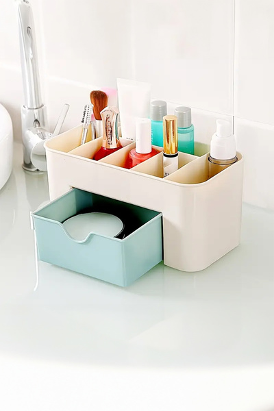 Fesya Home منظم مكياج صغير باللون الأخضر من LUNA 7 - مع أدراج ومقصورات