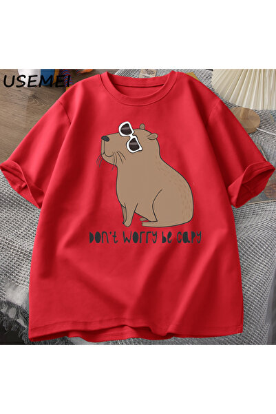 Drippy Tricou de vară din bumbac confortabil cu imprimeu Capybara - Minunat d...