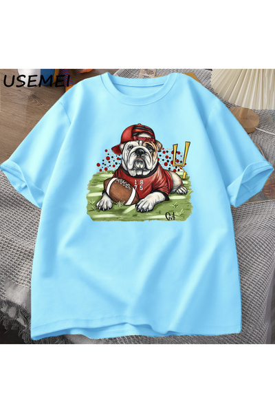 Drippy Go Bulldogs T-shirt - Zabavna fudbalska grafika, Štampano %, Pamuk kra...