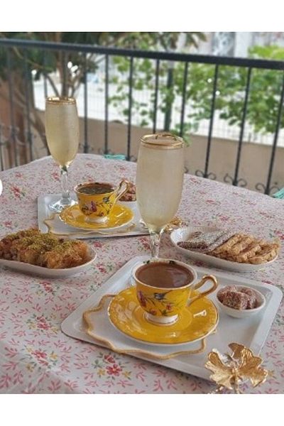 VENON 6 Pieces of White Butterfly Patterned Presenter Serving Tray - Coffee Tea