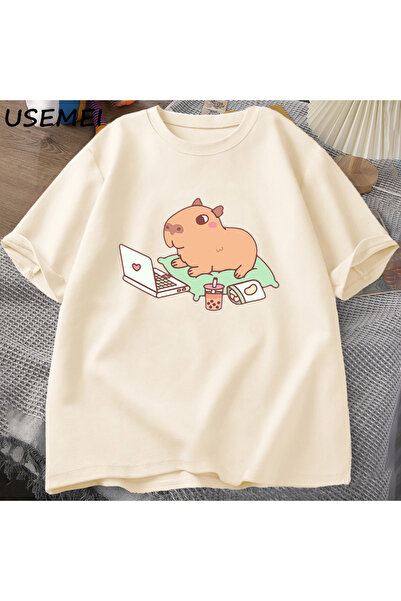 Drippy Tricouri amuzante din bumbac cu model Capybara pentru bărbați - îmbrăc...