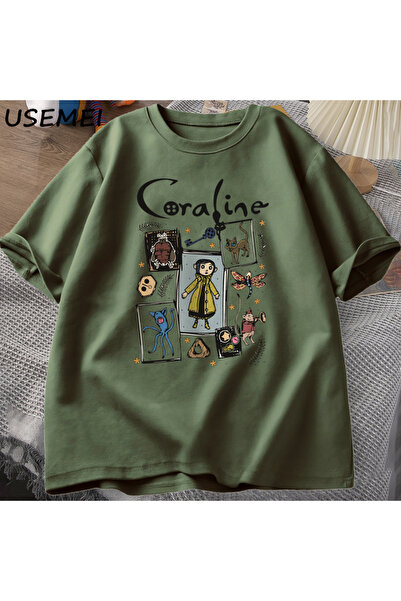 Drippy Coraline cadılar bayramı T Shirt kadın erkek Spooky Vintage tişört Har...