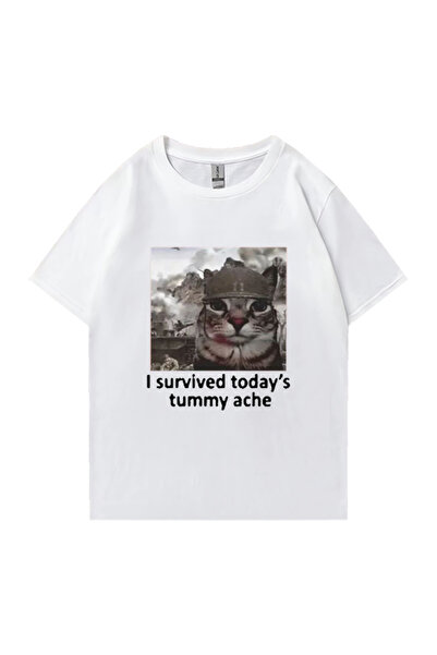 Drippy Muški Pamuk paket T-shirt - Smešno mačka, Preživeo sam bol u stomaku p...