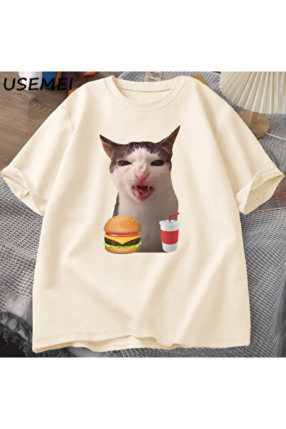 Drippy Tricou Cat Crunching Meme - Femei și bărbați Stupid, bumbac cu mânecă ...