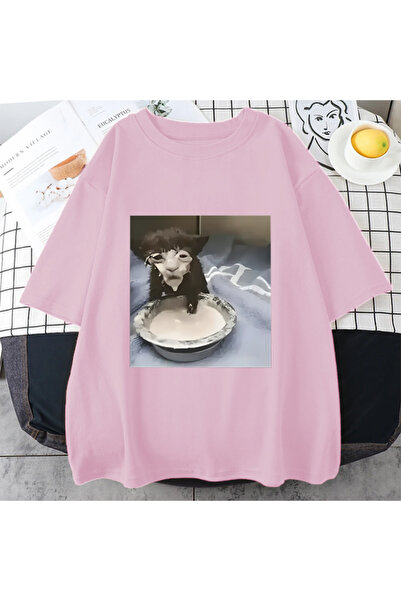 Drippy Muška i ženska Hip Hop Pam - Milk Face Cat Breast Printed T-Shirt