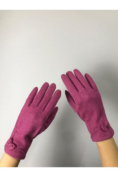 Gönülden Tasarım Women's Gloves Touch Finger with Cashmide Bow
