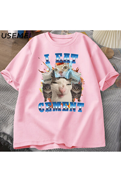 Drippy Аз съм забавен котарак от цимент Мем Тениска с къс ръкав от памук с пр...