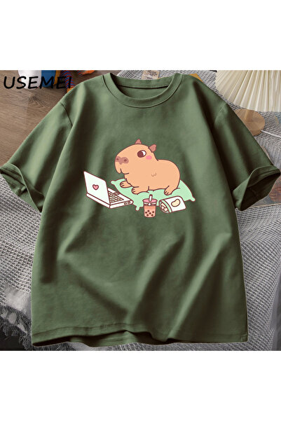 Drippy Tricouri amuzante din bumbac cu model Capybara pentru bărbați - îmbrăc...