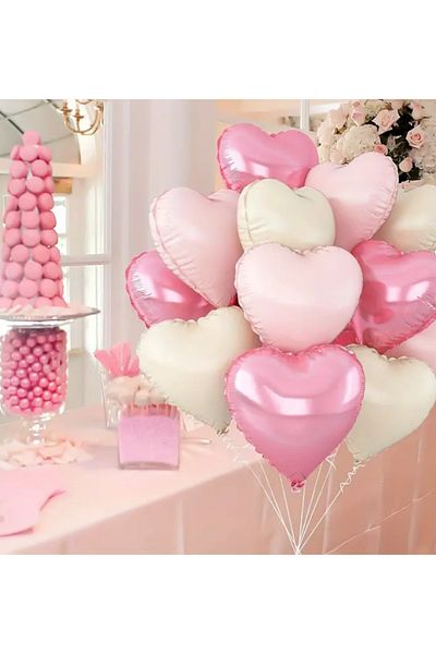 Çemrek Süs Parti Set of 10 8 Inch Pink Heart Foil Balloons
