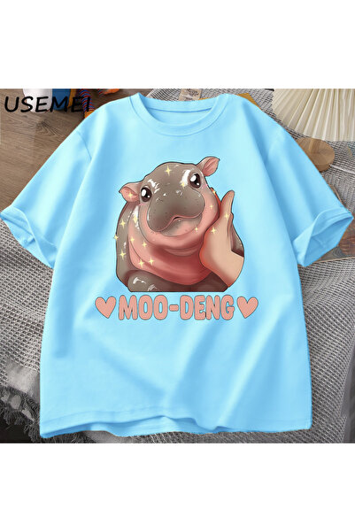 Drippy Hippo Sa deznom Moo Deng Dječja Majica - Slatka, Pamuk, Kratki Rukav, ...