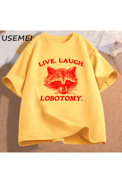 Drippy Vintage Pamuk kratkih rukava Live Laugh Lobotomy T-shirt - Štampano gr...
