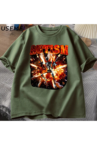 Drippy Komik Meme Tişörtleri Otistik İskelet T Shirt Kadın Erkek Otizm Sinirli T-shirt Moda Pamuk Ti