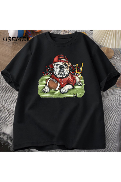 Drippy Go Bulldogs T-shirt - Zabavna fudbalska grafika, Štampano %, Pamuk kra...