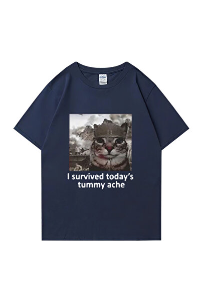 Drippy Muški Pamuk paket T-shirt - Smešno mačka, Preživeo sam bol u stomaku p...