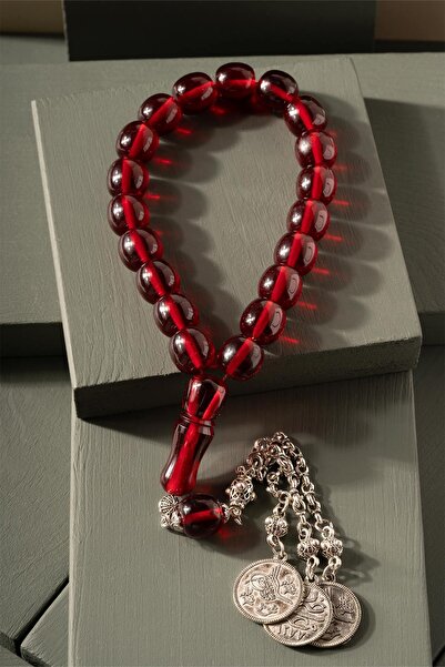 TESBİHKENTİ مسبحة صلاة حمراء مفعمة بالحيوية مكونة من 17 قطعة من العنبر الناري