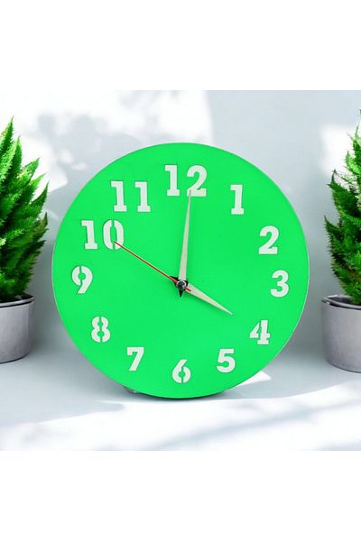 Bahat Glassless Wooden Mini Phosphorescent Fluorescent Green Wall Clock Diameter 22 cm