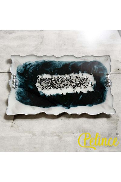 Home 18 cm Eni Beaded Stone Epoxy Tray - 29 cm Length