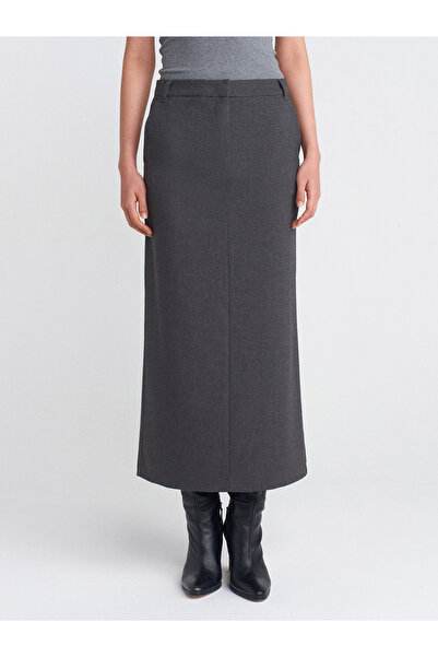 Dilvin 80848 Μίντι ίσια φούστα-Γκρι