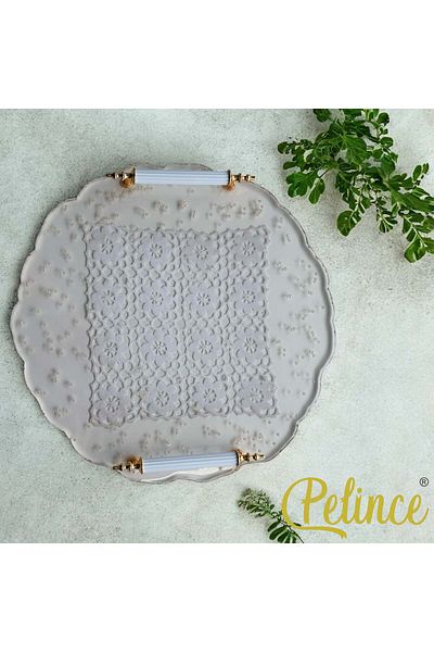 Home Epoxy Resin Lace Tray - Square Lace Pearl - Diameter: 30 cm