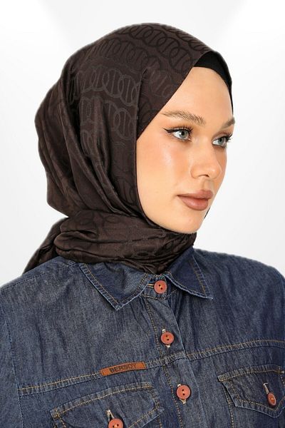 hijabchi Εισαγόμενο μοντέλο δαχτυλιδιού με μεταξένιο ζακάρ σάλι - Νέες συλλογές - Bitter Brown