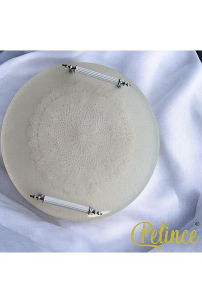 Home Epoxy Resin Lace Tray - Lace Pearl White - Diameter: 30 cm